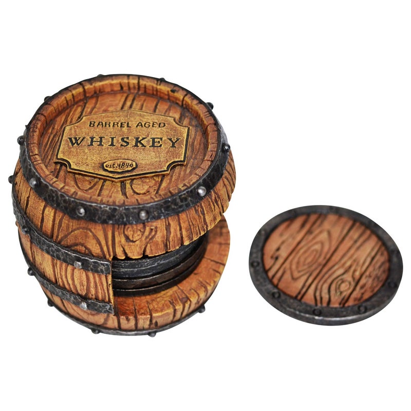 Pine Ridge Whiskey Bourbon Barrel Coaster Set - 5 Rustic Pieces for Bar Decorations for Home, Coasters for Men, Ideal Bar Coasters for Whiskey and Bourbon Drinkers, Man Cave Essentials - Image 4